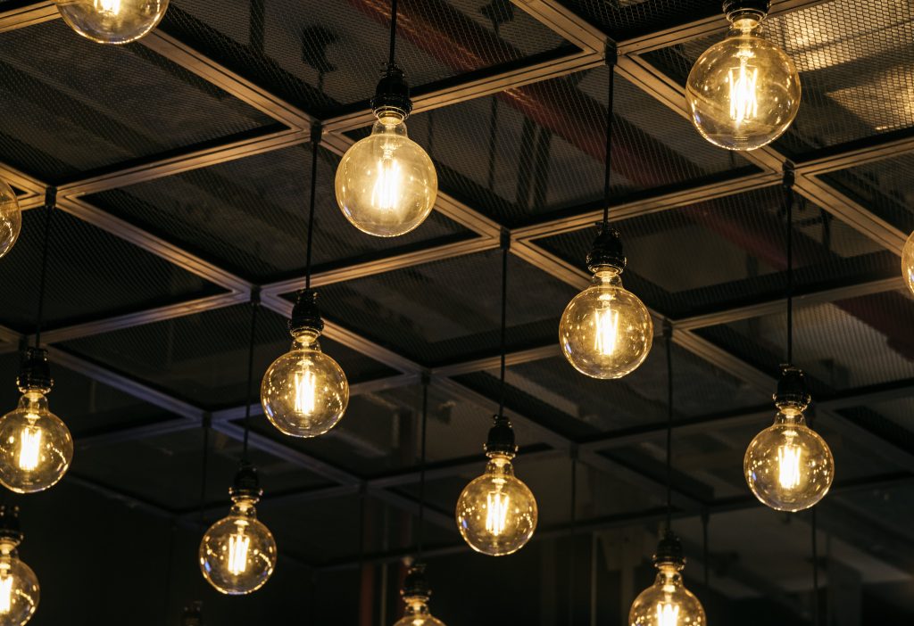 Lightbulbs hanging from High ceiling